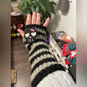Striped Black and Gray Kids Fingerless Gloves
